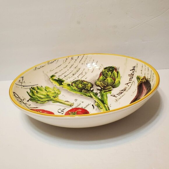 Williams Sonoma 2009 Marche Artichoke 13" Pasta Serving Bowl Gold Rim Portugal - Picture 3 of 7